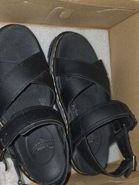 Women's Black Leather Adjustable Strap Sandals Dr Marten